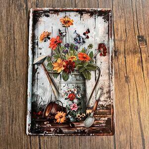 Wall Hanging Sign Metal Sign Flower Garden Watering Can Flowers Home Decor Gift